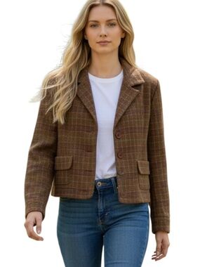 Bridgewater Classics Brown Plaid Cropped Wool Blazer
